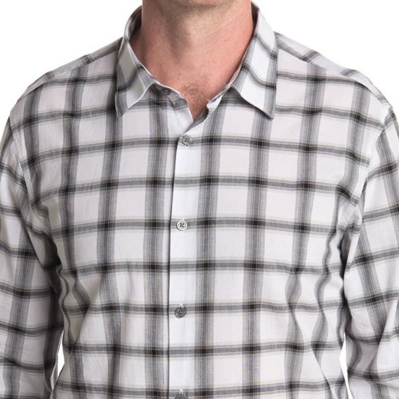 John Varvatos Star USA Men's Long Sleeve Windowpane Plaid Button Front Shirt - Picture 3 of 5